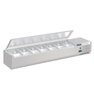 Polar G-series countertop refrigerated display case with lid 7x GN 1/4
