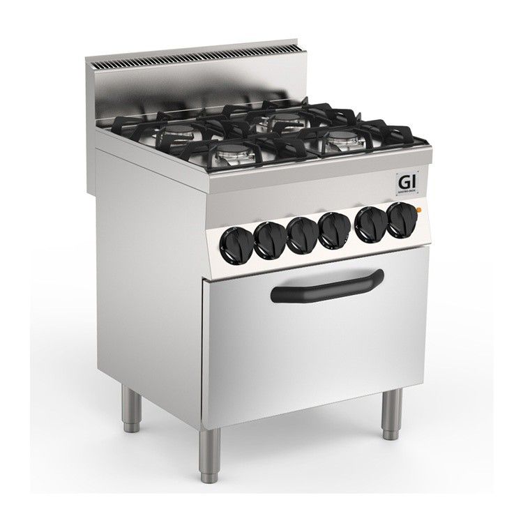 Ophef Janice Hoopvol Gastro-Inox 650 HP gasfornuis 4 branders, elektrische oven, 70cm